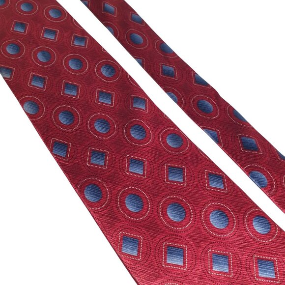 Stafford Red Blue Necktie Men Geometric Silk Power Long Tie Office Core Dad Gift - Picture 2 of 5